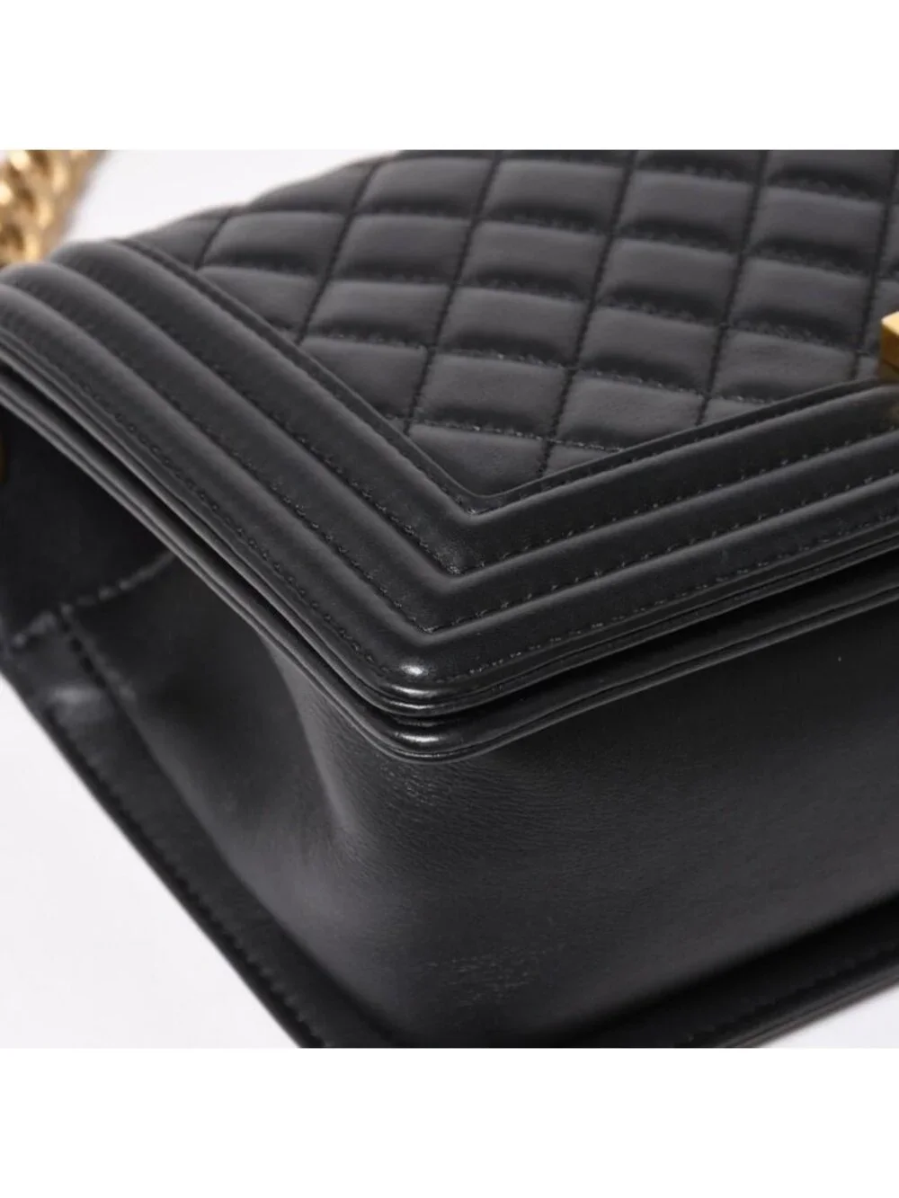 Chanel Boy 25 Chain Shoulder Bag Base CC Logo Lambskin Black